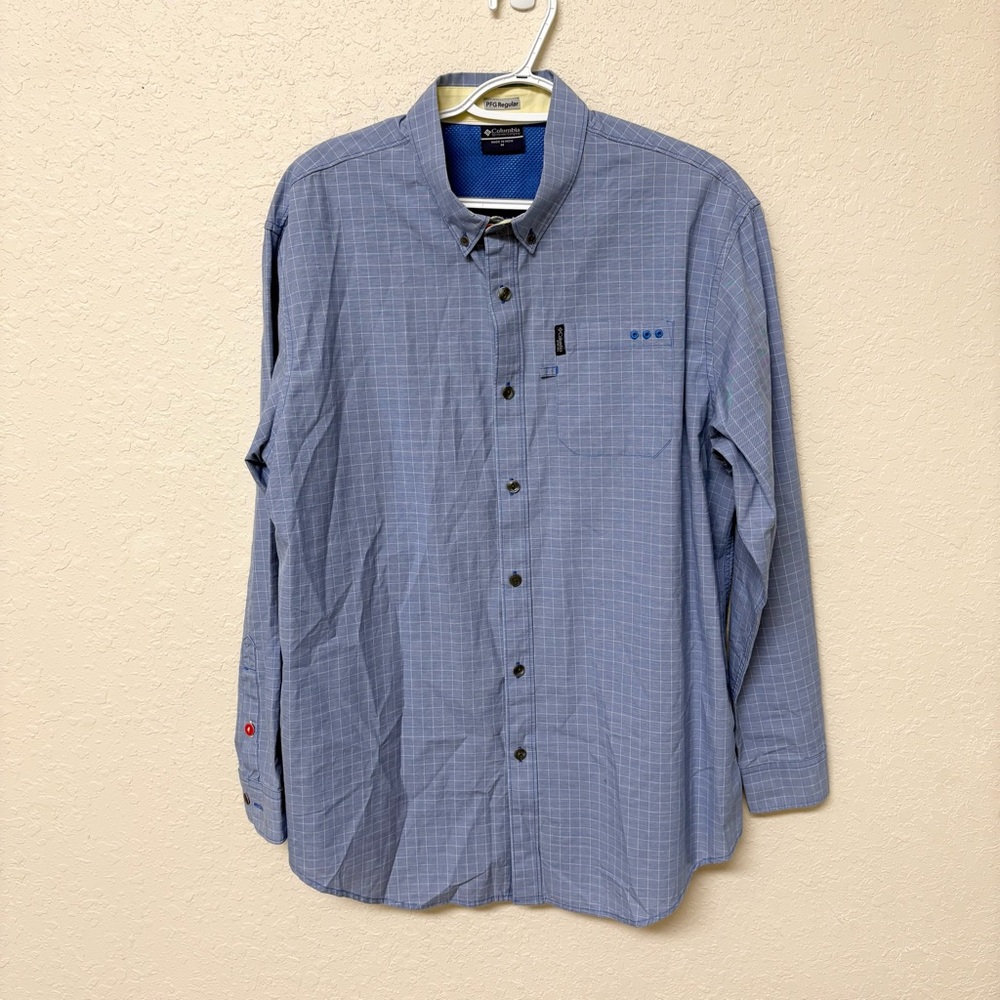 Columbia PFG Regular Shirt Men's Cotton Long Sleeve Button Up Size M Blue